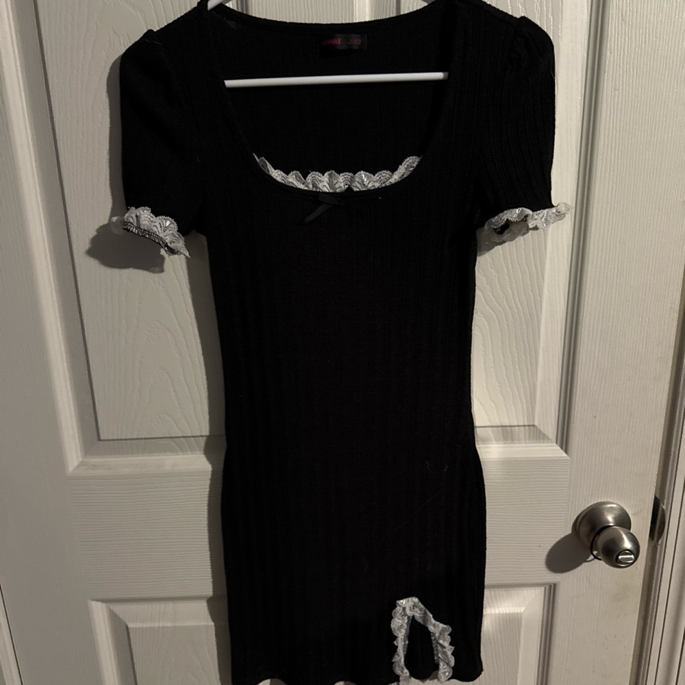 ROMWE Black Dress with White Ruffle Accents